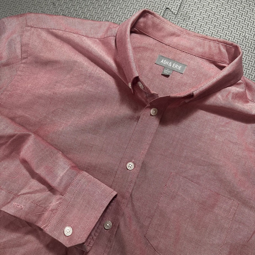 Ash & Erie Business Shirt Men's Large Salmon Pink/Red Button Down Cotton Blend